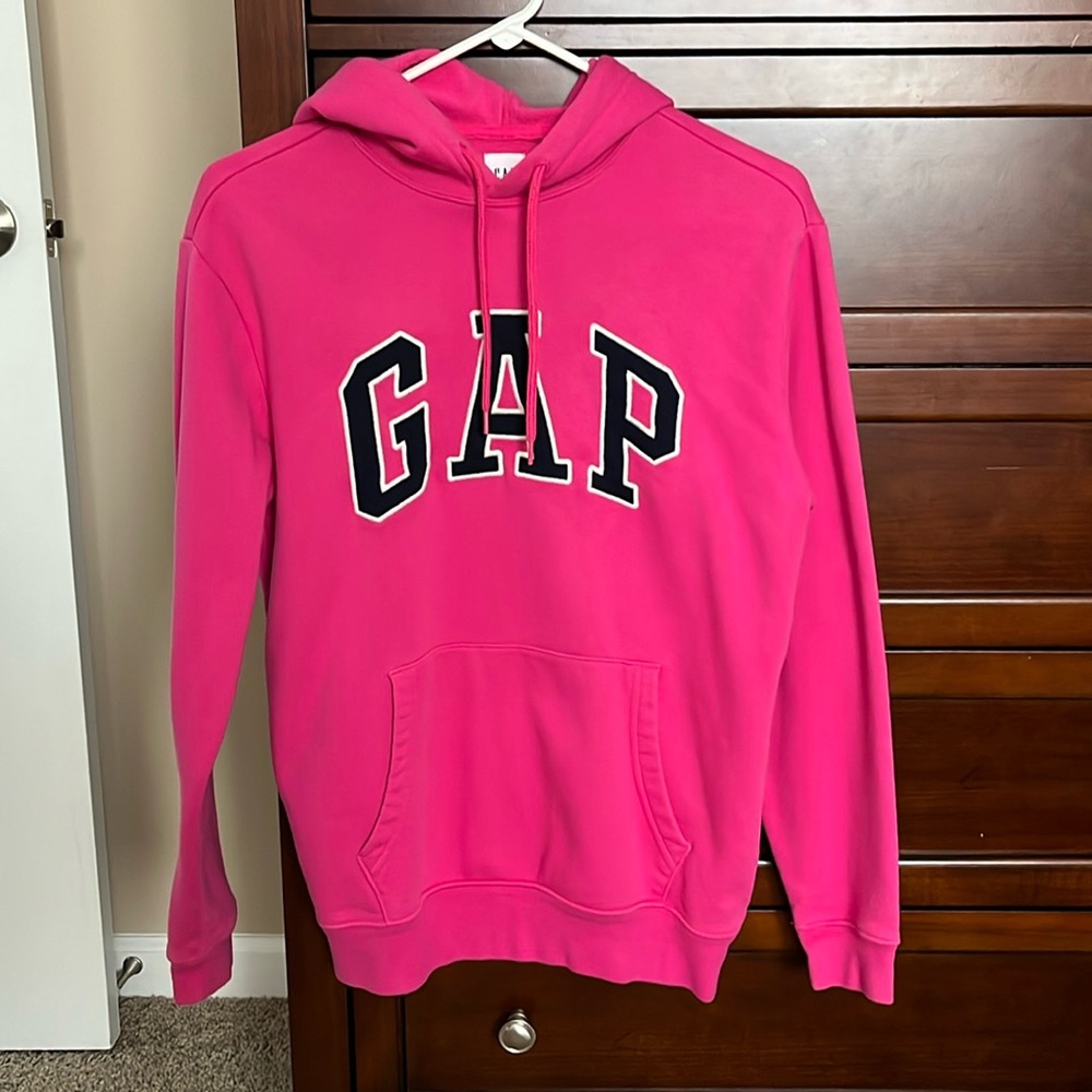 GAP Logo Hoodie Sweatshirt Neon Pink Navy Blue Men’s Unisex Size XS Extra Small